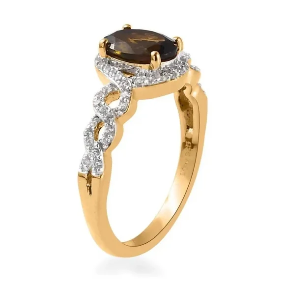 Genuine Tanzanian Golden Tourmaline & White Zircon 18k/925 ✨️Size 7 - Picture 5 of 13